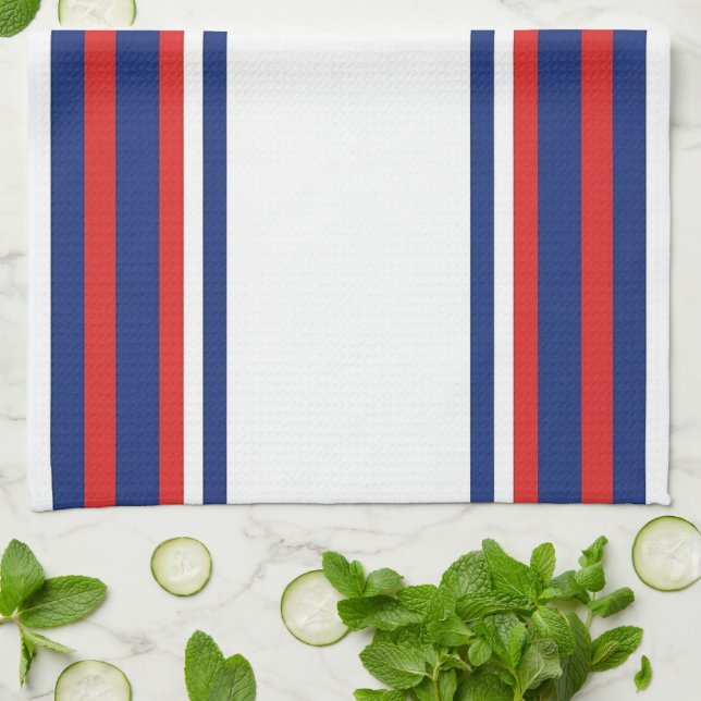 Patriotic Red White Blue Vertical Stripes Pattern Kitchen Towel (Folded)