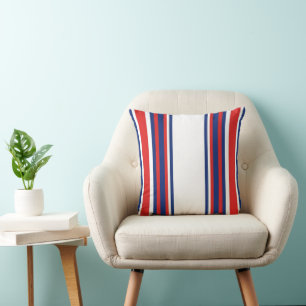 Patriotic Red White Blue Vertical Stripes Pattern Throw Pillow