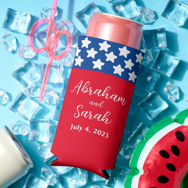 Patriotic Red, White, & Blue Wedding Favours Seltzer Can Cooler (In Situ Summer)