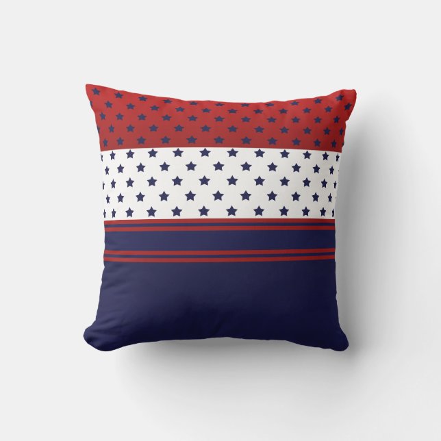 Patriotic Red White & Blue with stars design Outdoor Pillow (Front)