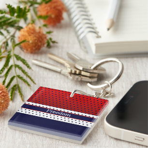 Patriotic Red White & Blue with Stars Keychain