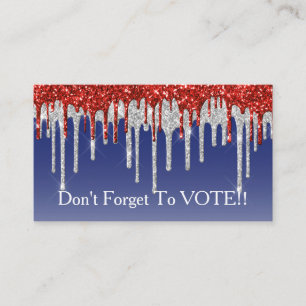 Patriotic Red White Glitter Drip Blue Reminder Business Card