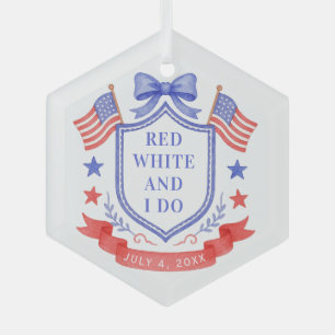 Patriotic Red White & I Do Bridal Shower Glass Ornament