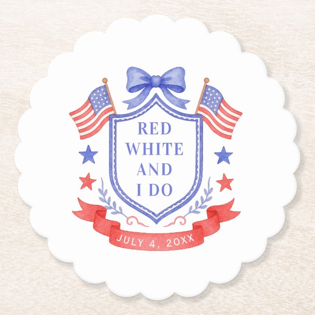 Patriotic Red White & I Do Bridal Shower Paper Coaster (Front)