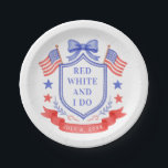 Patriotic Red White & I Do Bridal Shower  Paper Plate<br><div class="desc">This patriotic bridal shower paper plate design features a watercolor crest with a light red white and blue patriotic crest with American flags and a blue bow. Text in the center of the crest says "Red,  white and I do."</div>