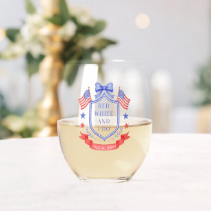 Patriotic Red White & I Do Bridal Shower Stemless Wine Glass