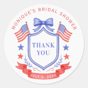 Patriotic Red White & I Do Monogram Bridal Shower Classic Round Sticker