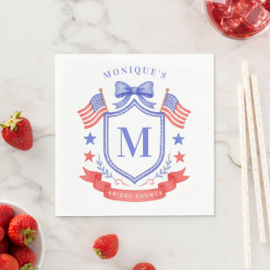 Patriotic Red White & I Do Monogram Bridal Shower Napkin