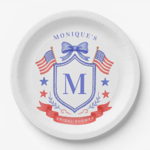 Patriotic Red White & I Do Monogram Bridal Shower Paper Plate