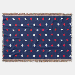 Patriotic red white navy blue star pattern modern  throw blanket