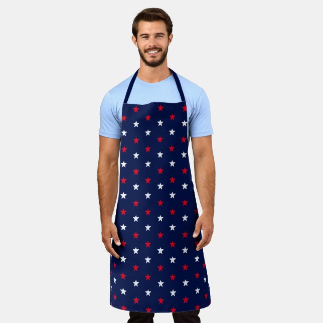 Patriotic red white & navy blue stars cute holiday apron (Worn)