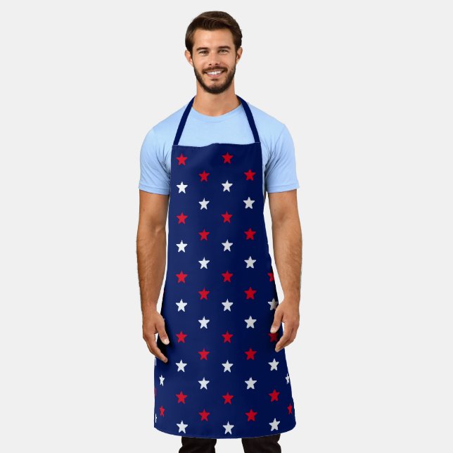 Patriotic red white navy blue stars kitchen bbq apron (Worn)