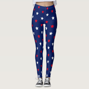 Patriotic red white & navy blue stars pattern  leggings