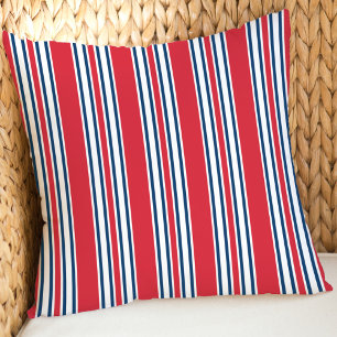 Patriotic Red White Navy Vertical Stripe Outdoor Pillow