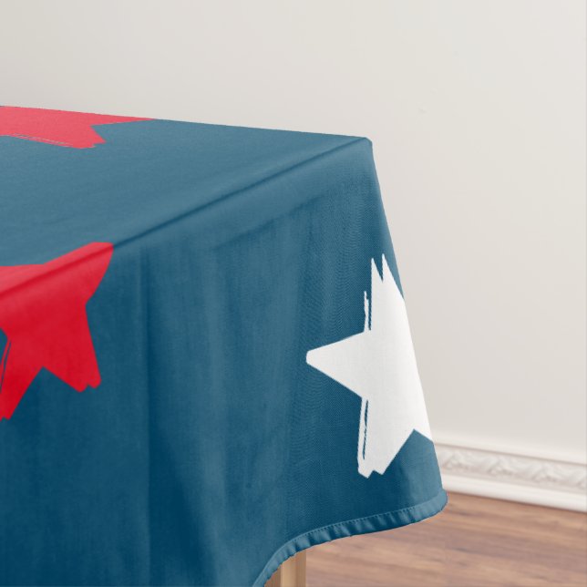 Patriotic red white teal blue stars pattern tablecloth (In Situ)