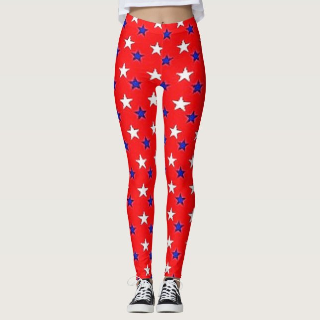 Patriotic red with stars leggings (Front)