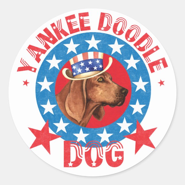Patriotic Redbone Coonhound Classic Round Sticker (Front)
