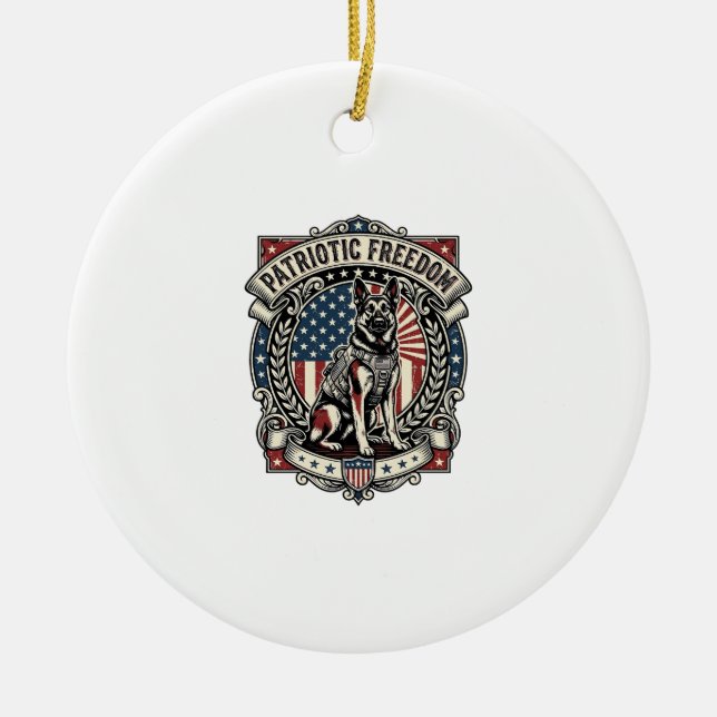 Patriotic Rescue Dog Ceramic Ornament (Front)