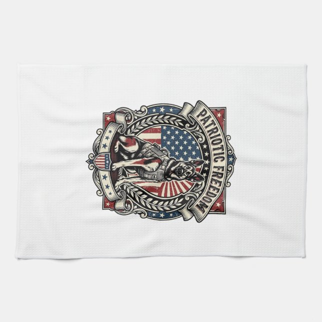 Patriotic Rescue Dog Kitchen Towel (Horizontal)