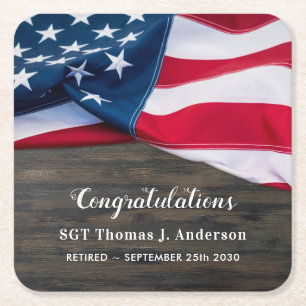 Patriotic Retirement American Flag Military Square Paper Coaster