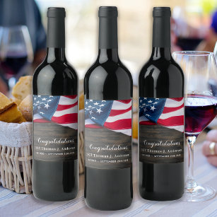 Patriotic Retirement American Flag Military Wine Label