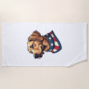 Patriotic Retriever Mascot Vintage Dog Tee 4 Beach Towel