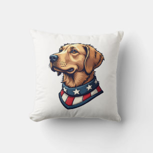 Patriotic Retriever Mascot Vintage Dog Tee 4 Throw Pillow