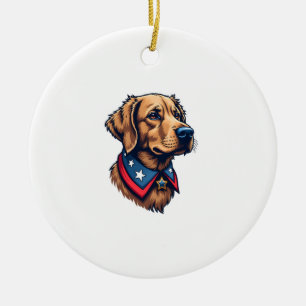 Patriotic Retriever Mascot Vintage Dog Tee Ceramic Ornament