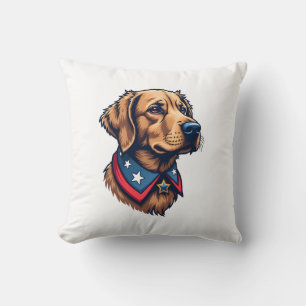 Patriotic Retriever Mascot Vintage Dog Tee Throw Pillow