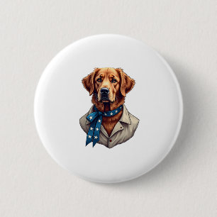 Patriotic Retriever Pride Vintage Dog Shirt 2 Inch Round Button