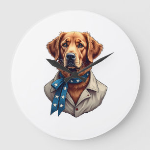 Patriotic Retriever Pride Vintage Dog Shirt Large Clock