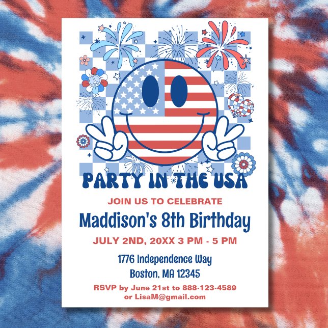  Patriotic Retro 4th of July Birthday Party Invitation (Creator Uploaded)