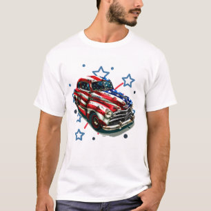 Patriotic Retro Automobile Art T-Shirt