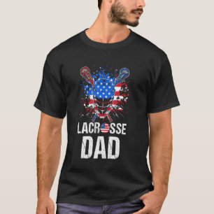 Patriotic Retro USA American Flag Lacrosse Dad 4th T-Shirt