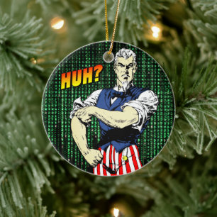 Patriotic Retro Whimsy: Uncle Sam's Roll-Up Sleeve Ceramic Ornament