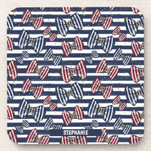Patriotic Ribbon Stripes Pattern Coaster
