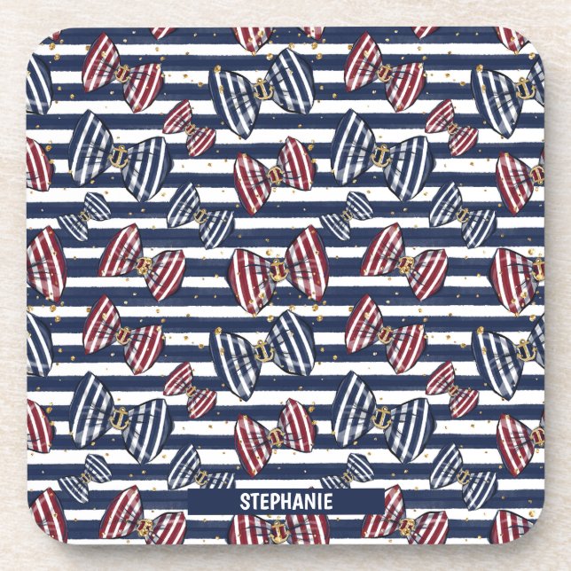 Patriotic Ribbon Stripes Pattern Coaster (Front)