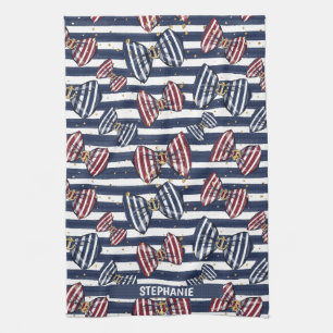 Patriotic Ribbon Stripes Pattern Kitchen Towel