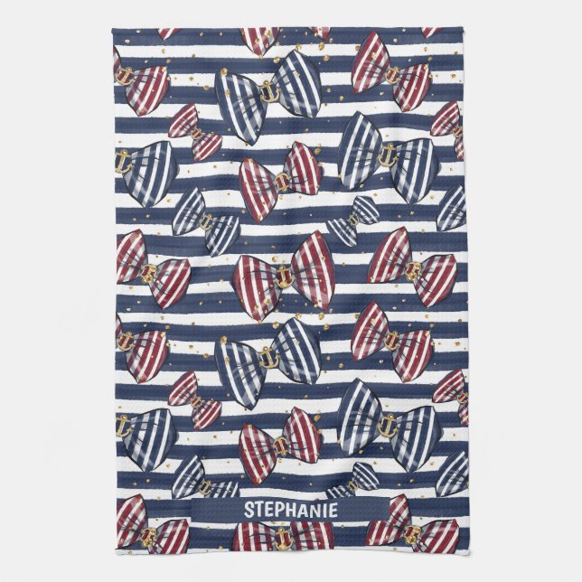 Patriotic Ribbon Stripes Pattern Kitchen Towel (Vertical)