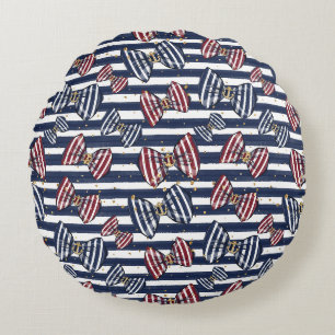 Patriotic Ribbon Stripes Pattern Round Pillow