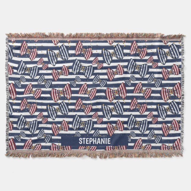 Patriotic Ribbon Stripes Pattern Throw Blanket (Front)
