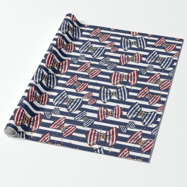 Patriotic Ribbon Stripes Pattern Wrapping Paper (Unrolled)