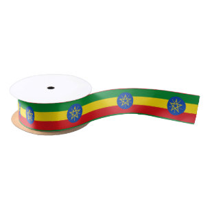 Patriotic Ribbon with Flag of Ethiopia Satin Ribbon