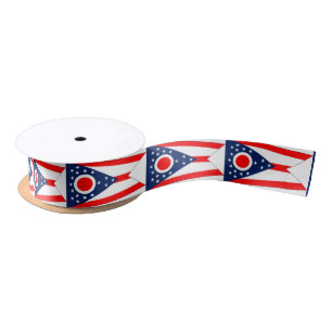 Patriotic Ribbon with Flag of Ohio State, USA Satin Ribbon