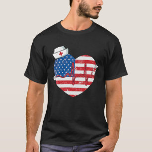 Patriotic RN LPN CNA American Flag July 4th Nurse T-Shirt