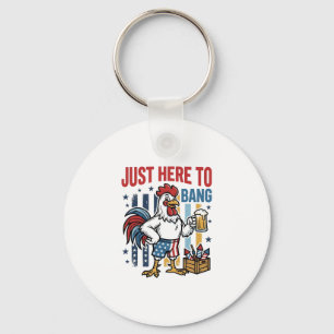 Patriotic Rooster Fireworks Vintage Shirt Design_1 Keychain