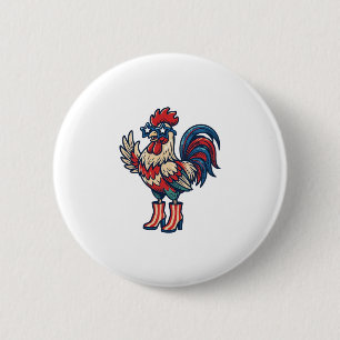 Patriotic Rooster in Heels Vintage Engraving Shirt 2 Inch Round Button