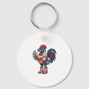 Patriotic Rooster in Heels Vintage Engraving Shirt Keychain