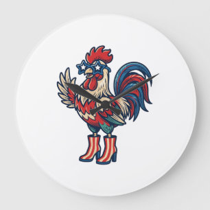 Patriotic Rooster in Heels Vintage Engraving Shirt Large Clock