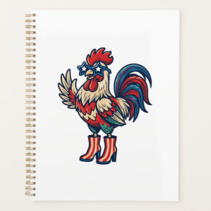 Patriotic Rooster in Heels Vintage Engraving Shirt Planner